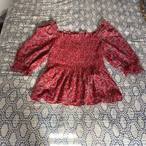NWT Max Studio Smocked Red Floral Top